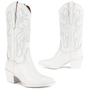 NEW Jeffrey Campbell Dagget Boot White Combo Heeled Cowboy Cowgirl Western 6 36